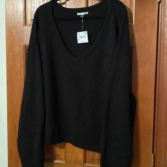 American Eagle Outfitters Black Oversized V-Neck Sweater Size XXL - Picture 4 of 8